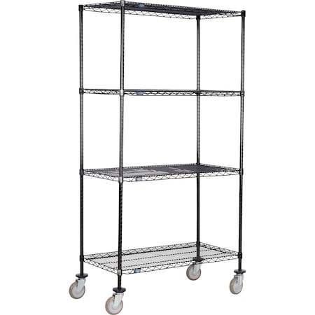 Nexel 4 Shelf Truck, Black Epoxy, 48inW x 24inD x 80inH, Polyurethane Swivel Casters B3144407